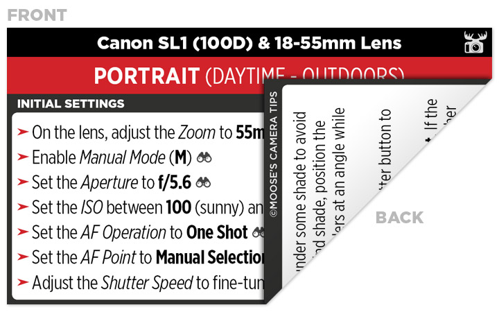 Sample Canon SL1 (100D) Cheat Sheet