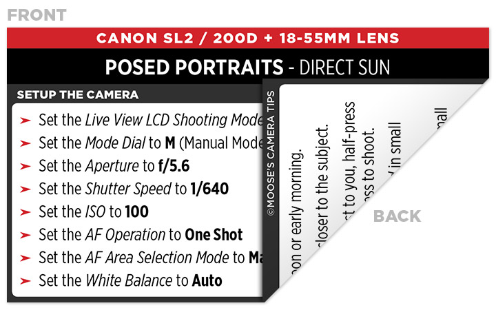 Sample Canon Rebel SL2 (EOS 200D) Cheat Sheet