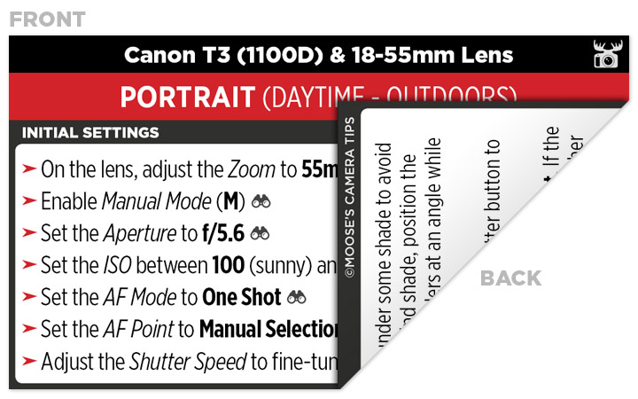 Sample Canon T3 (1100D) Cheat Sheet
