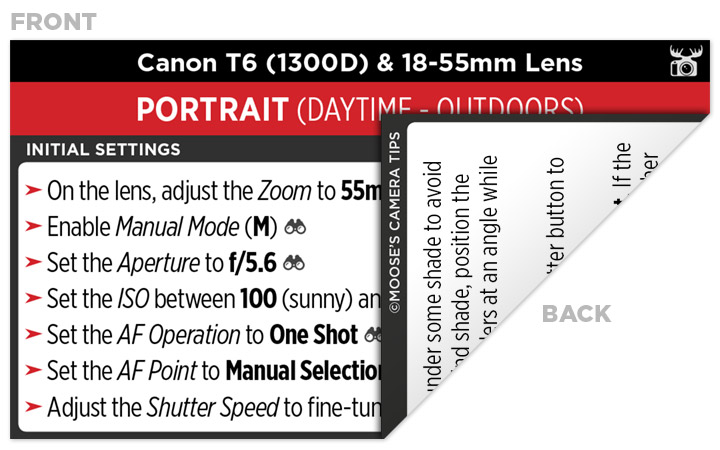 Sample Canon T6 (1300D) Cheat Sheet