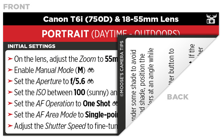 Sample Canon T6i (750D) Cheat Sheet