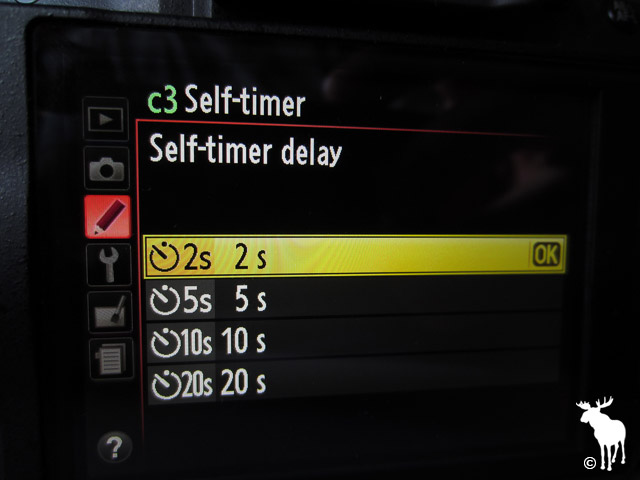 Nikon D5100 Self-timer Delay set to 2 Seconds